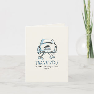 Whimsical Hand Drawn Just Married Car Wedding Letterpress Thank You Card