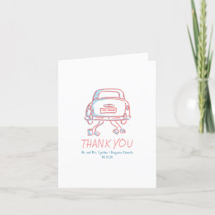Whimsical Hand Drawn Just Married Car Wedding Letterpress Thank You Card