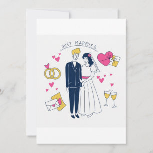 Whimsical Hand-Drawn "Just Married" Couple 