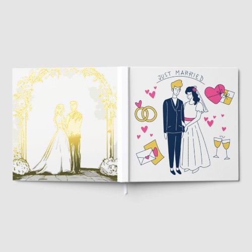 Whimsical Hand-Drawn "Just Married" Wedding Doodle Foil Guest Book