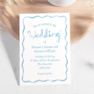 Whimsical Hand Drawn Light Blue Wavy Frame Wedding Invitation
