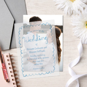 Whimsical Hand Drawn Light Blue Wedding Vellum Invitations
