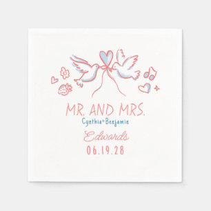 Whimsical Hand Drawn Love Birds Wedding Napkins