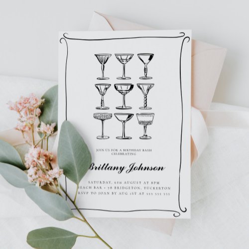 Whimsical Hand Drawn Martini Birthday Invitation