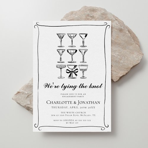 Whimsical Hand Drawn Martini Engagement Party Invitation