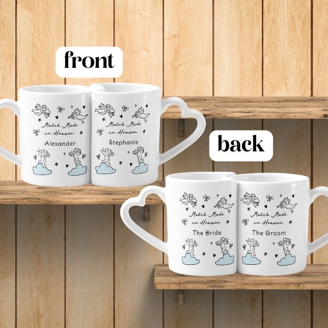 Whimsical Hand Drawn Match Made In Heaven Couples Coffee Mug Set (Creator Uploaded)