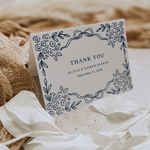 Whimsical Hand Drawn Midnight Blue Frame Wedding Letterpress Thank You Card