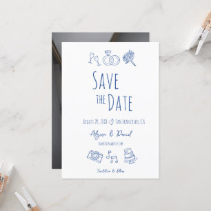 Whimsical Hand Drawn Minimal Blue White Photo