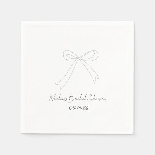 Whimsical Hand Drawn Minimalist Bow Bridal Shower  Napkins