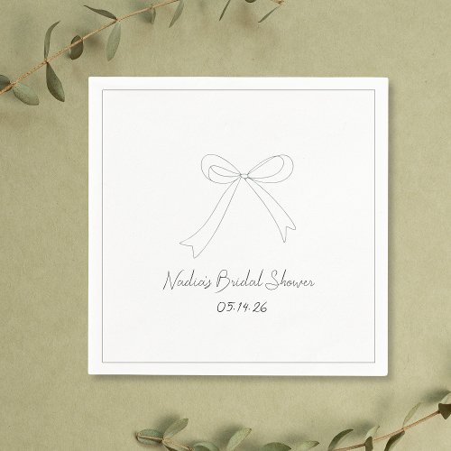 Whimsical Hand Drawn Minimalist Bow Bridal Shower  Napkins