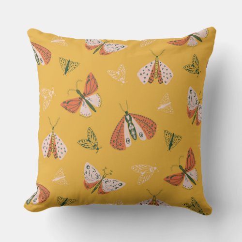Whimsical hand drawn moths boho pattern  throw pillow