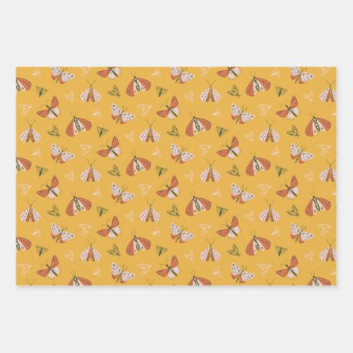 Whimsical hand drawn moths boho pattern  wrapping paper sheets