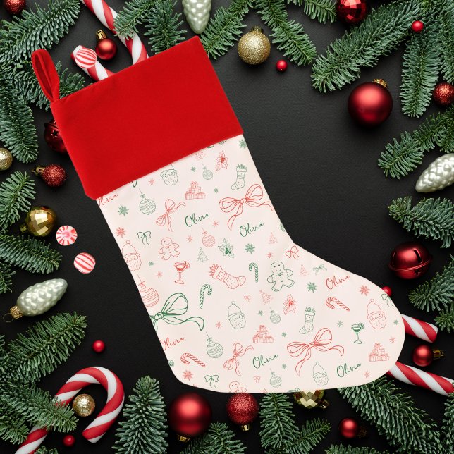 Whimsical Hand Drawn Name French Name Coquette Christmas Stocking (Creator Uploaded)