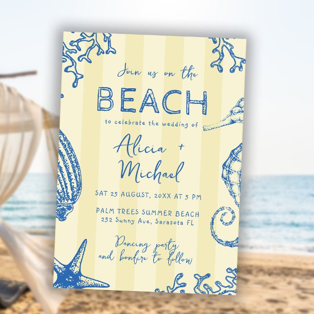 Whimsical hand drawn nautical coastal wedding  invitation (Creator Uploaded)