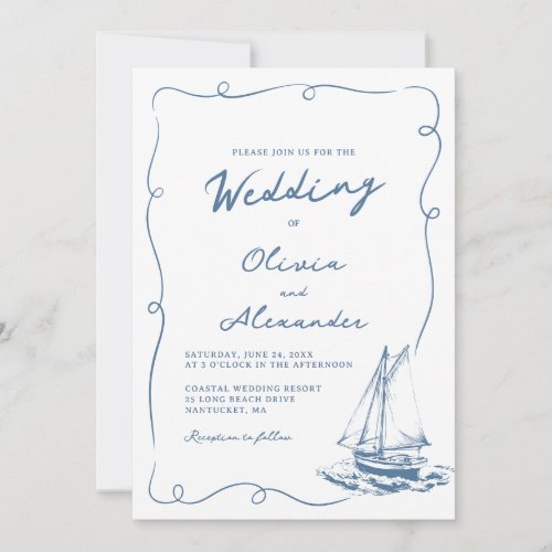 Whimsical Hand Drawn Nautical Sailboat Wedding