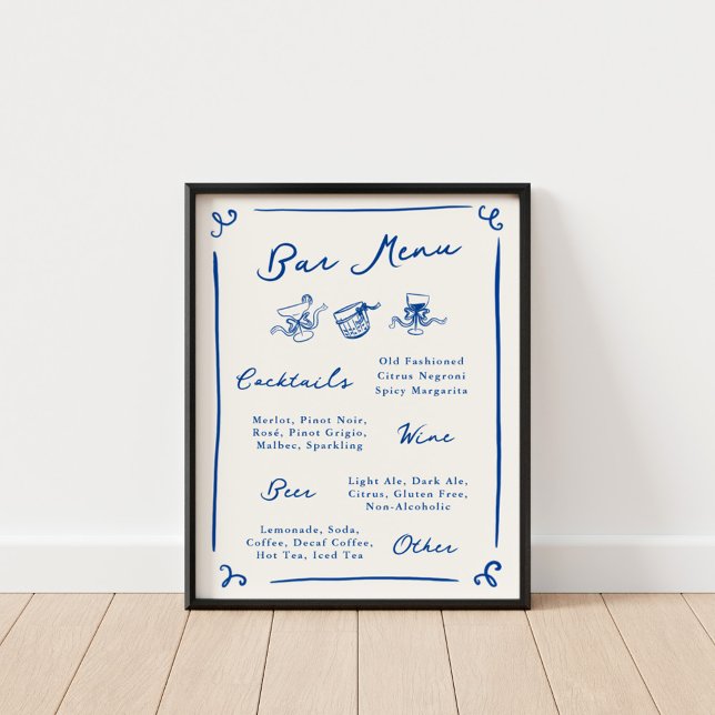 Whimsical Hand Drawn Navy Bar Menu Poster (Creator Uploaded)