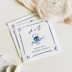 Whimsical Hand Drawn Navy Blue Bow Wedding Napkins