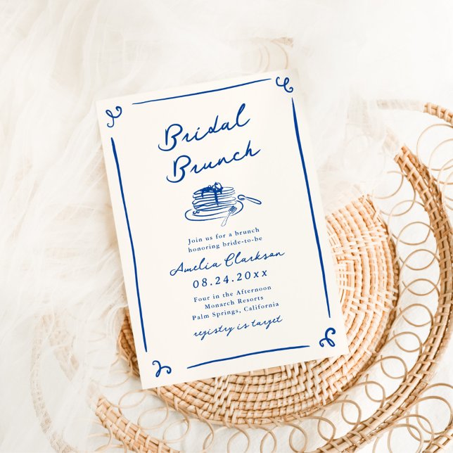 Whimsical Hand Drawn Navy Blue Bridal Brunch Invitation (Creator Uploaded)