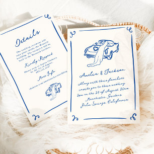 Whimsical Hand Drawn Navy Blue + Details Wedding Invitation