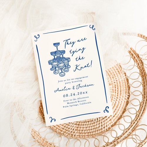 Whimsical Hand Drawn Navy Blue Engagement Party Invitation