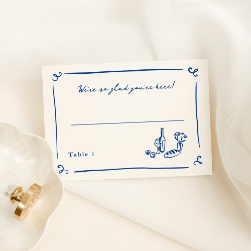 Whimsical Hand Drawn Navy Blue Place Card