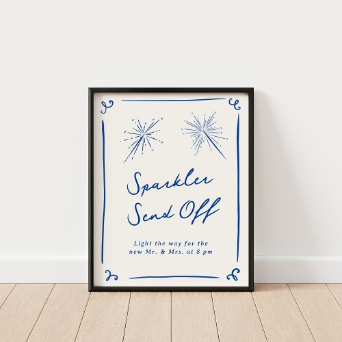 Whimsical Hand Drawn Navy Blue Sparkler Send Off Poster