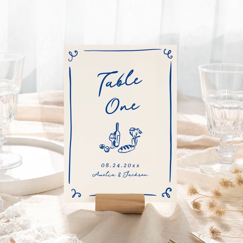 Whimsical Hand Drawn Navy Blue Table Number