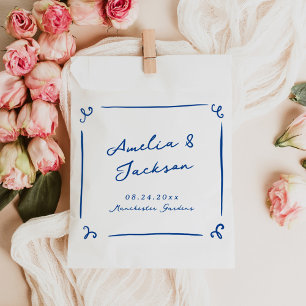 Whimsical Hand Drawn Navy Blue Wedding Favor Bag
