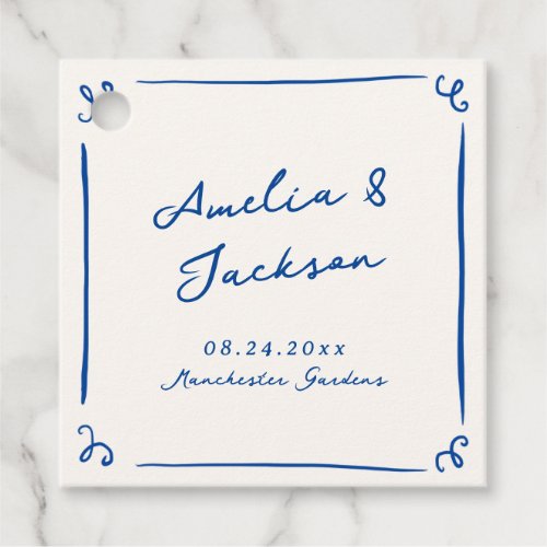 Whimsical Hand Drawn Navy Blue Wedding Favor Tags