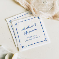 Whimsical Hand Drawn Navy Blue Wedding Napkins