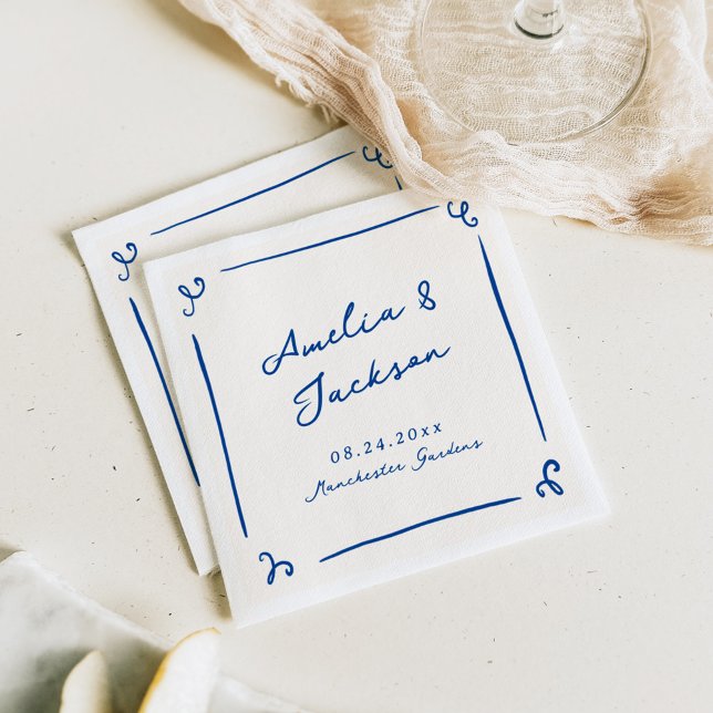 Whimsical Hand Drawn Navy Blue Wedding Napkins (Creator Uploaded)