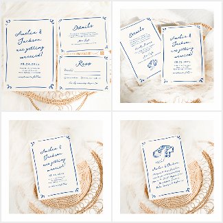 Whimsical Hand Drawn Navy Blue Wedding Suite