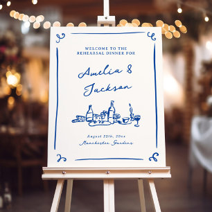 Whimsical Hand Drawn Navy Rehearsal Dinner Foam Board