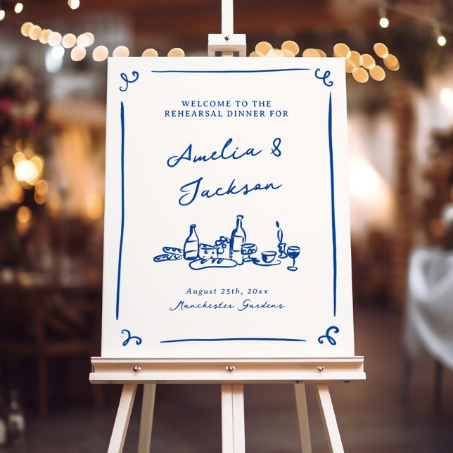 Whimsical Hand Drawn Navy Rehearsal Dinner Foam Board (Creator Uploaded)