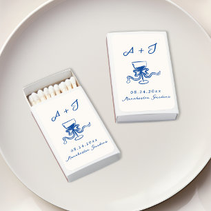 Whimsical Hand Drawn Navy Vintage Bow Wedding Matchboxes