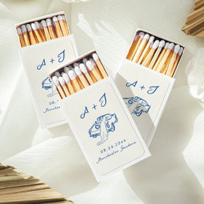 Whimsical Hand Drawn Navy Vintage Car Wedding Matchboxes