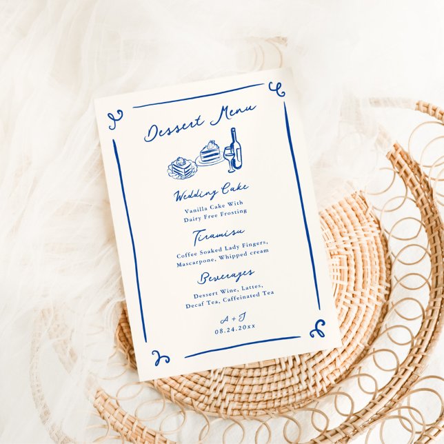 Whimsical Hand Drawn Navy Wedding Dessert Menu (Creator Uploaded)