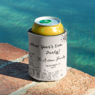 Whimsical Hand Drawn New Year's Eve Party Can Cooler