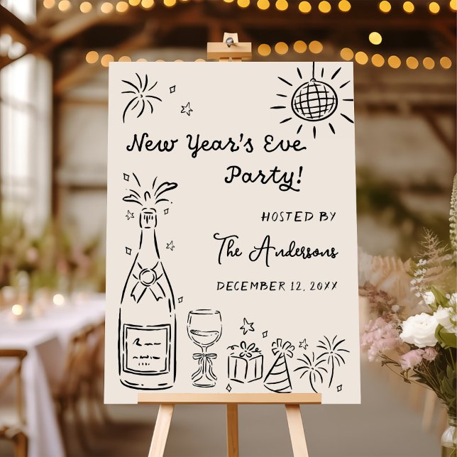 Whimsical Hand Drawn New Year's Eve Party Welcome Foam Board (Creator Uploaded)