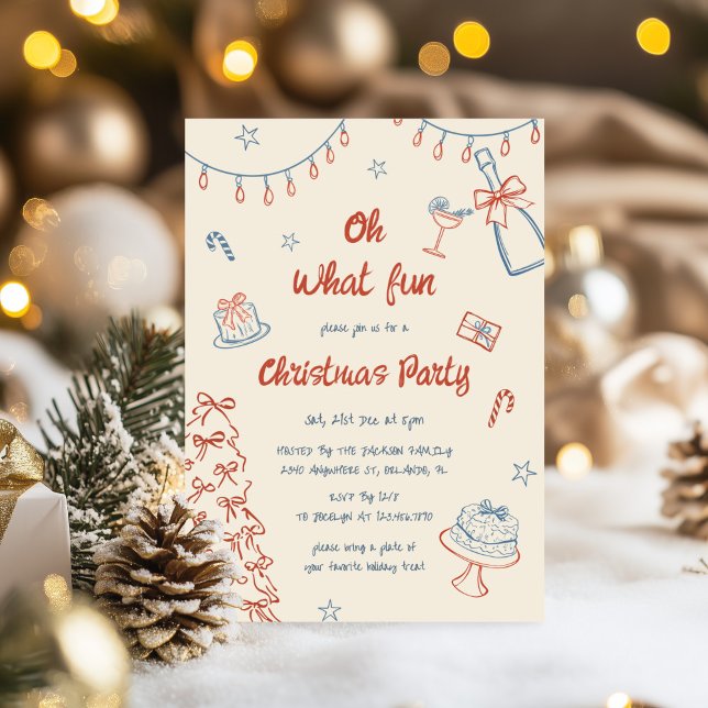 Whimsical Hand Drawn Oh What Fun Christmas Party  Invitation (Creator Uploaded)