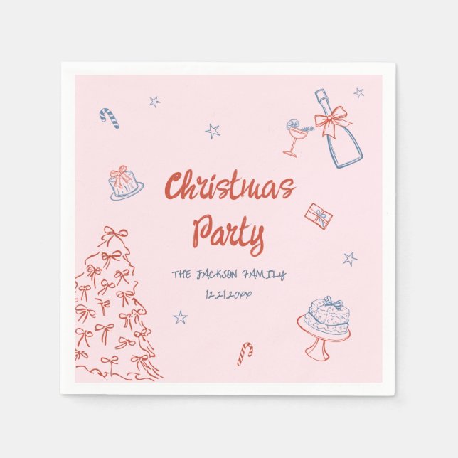 Whimsical Hand Drawn Oh What Fun Christmas Party  Napkins (Front)