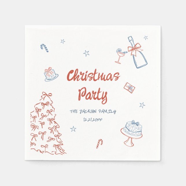 Whimsical Hand Drawn Oh What Fun Christmas Party  Napkins (Front)