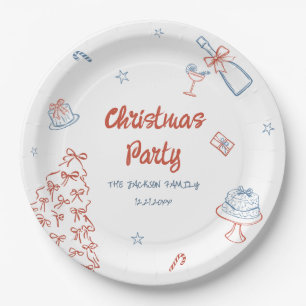 Whimsical Hand Drawn Oh What Fun Christmas Party  Paper Plates