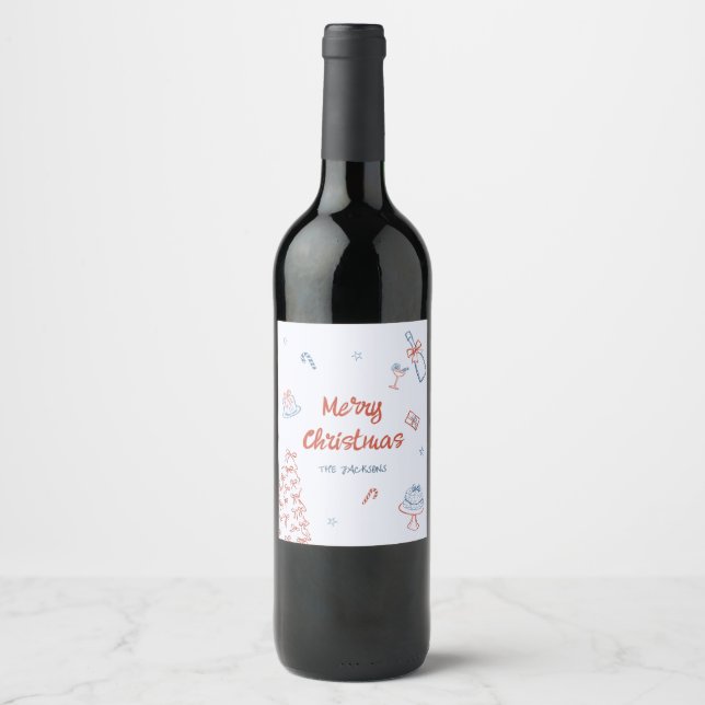 Whimsical Hand Drawn Oh What Fun Christmas Party  Wine Label (Front)
