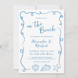 Whimsical Hand Drawn On the Beach Wedding Invitation