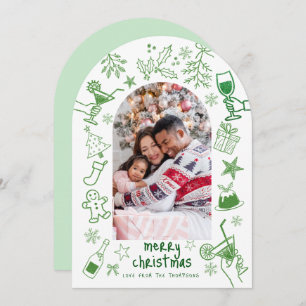 Whimsical hand drawn Photo Merry Christmas Arch Invitation