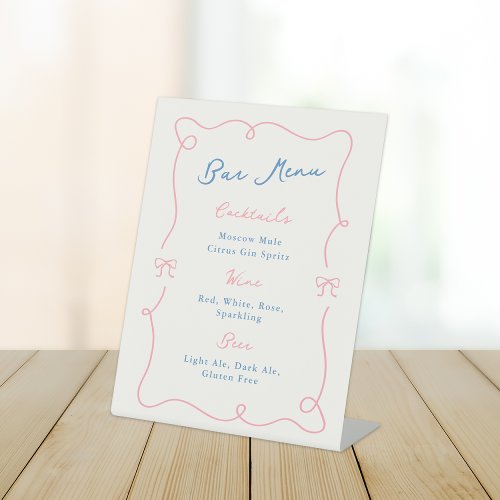 Whimsical Hand Drawn Pink  Blue Bar Menu Pedestal Sign