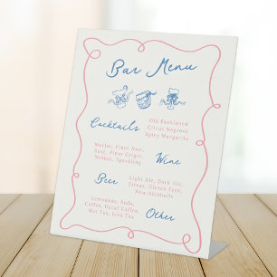 Whimsical Hand Drawn Pink & Blue Bar Menu Pedestal Sign
