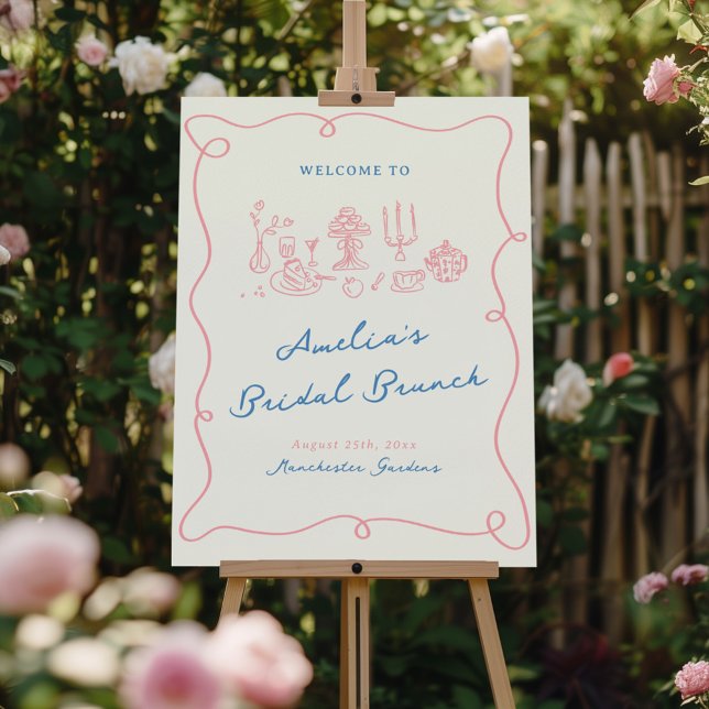 Whimsical Hand Drawn Pink & Blue Bridal Brunch Foam Board (Creator Uploaded)