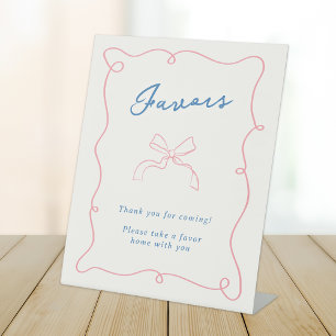 Whimsical Hand Drawn Pink & Blue Favors Pedestal Sign